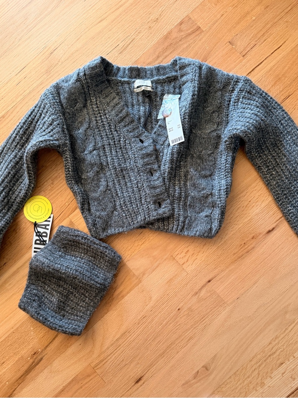 Gray Cropped Cable Knit Cardigan